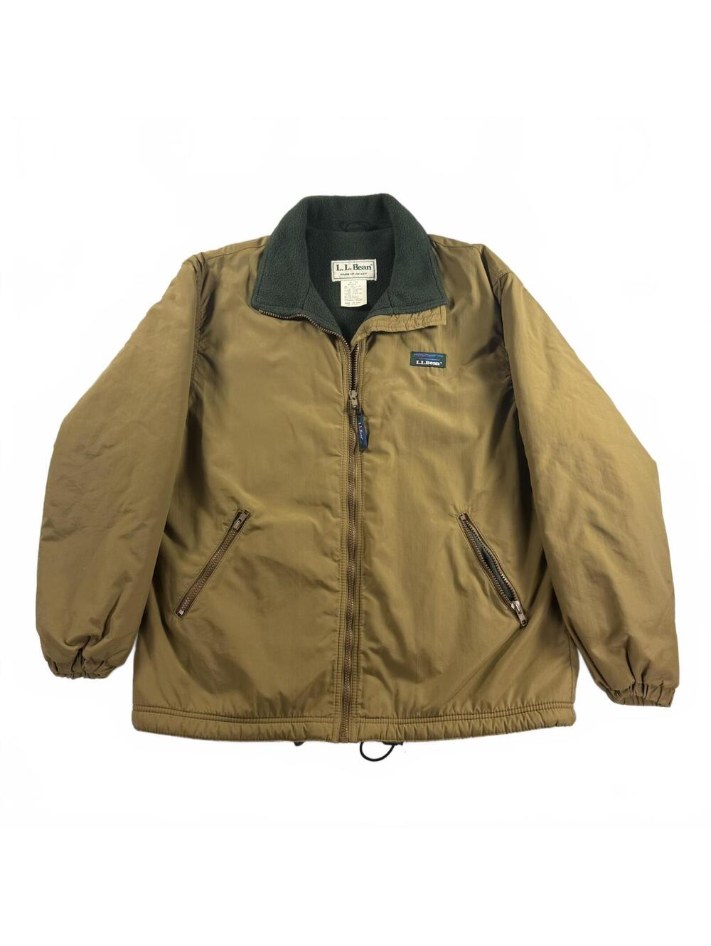 Vintage LL Bean Warm Up Jacket Womens Medium Tan Fleece Collar Thinsulate USA